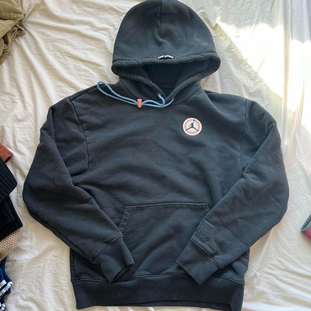 Jordan Charcoal Hoodie with Red and Blue Accents